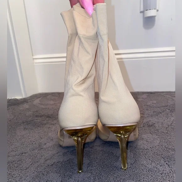 ✨Cream Nude Sock Heel Booties - Picture 10 of 14